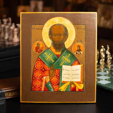 Старинная икона Николая Чудотворца середины 19 века, центральные регионы Православия