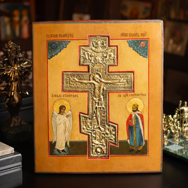 Старинная икона врезного Креста Хранителя второй половины 19 века, Слобожанщина