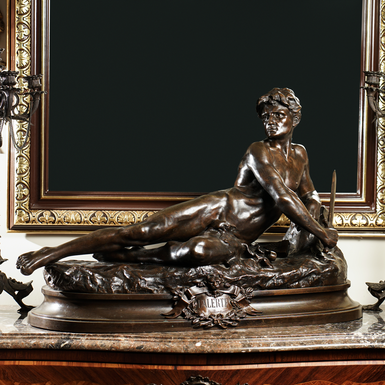 Антикварная бронзовая скульптура "Anxiety" (более 20 кг), Франция, 1889 год