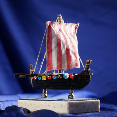 Handmade wooden model of a Viking longship