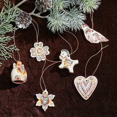 Комплект елочных игрушек "Детство" (6 шт.), Гуцульская керамика