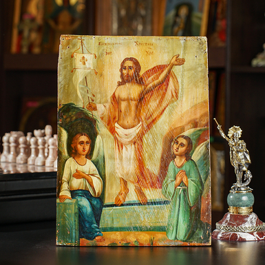 Старовинна українська народна ікона Воскресіння Христового кінця 19 століття, центральна Україна