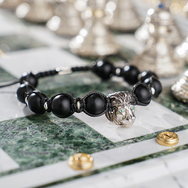 Браслет "Lion" з шунгіта, смарагда та срібла 925 проби