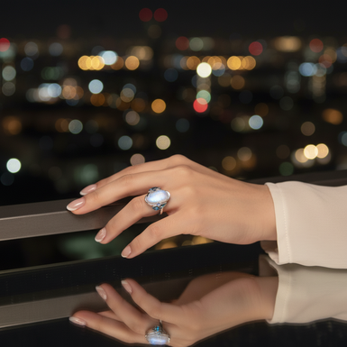 Кольцо "Dragon's eye" из лунного камня, топаза, танзанита, кварца и серебра 925 пробы