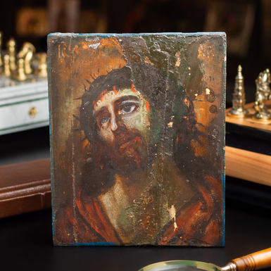 Старинная икона Спаса в терновом венце второй половины 19 века, Киевская область