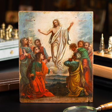 Старинная икона Вознесения Господня второй половины 19 века, Киевская область (без реставрации)