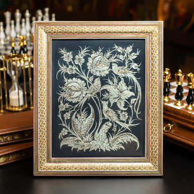 Картина "Птички на цветах" из серебра и меди