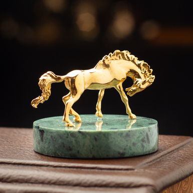 Позолоченная статуэтка "Год Лошади" из латуни «Pandora» на мраморной подставке
