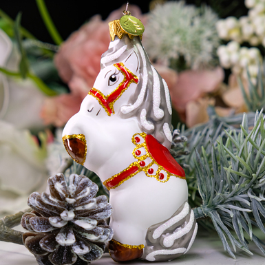 Елочная игрушка "Лошада цирковая" (белая)