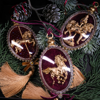 Елочный набор медальонов "Burgundy trio" из бархата