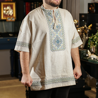 Вышитая мужская рубашка ручной работы «Эхо времени»