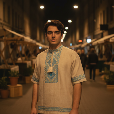 Вышитая мужская рубашка ручной работы «Солнце и поле»