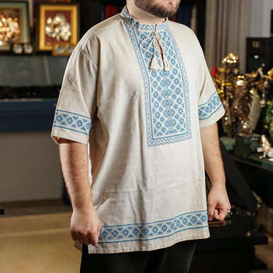 Вышитая мужская рубашка ручной работы «Небесная тишина»