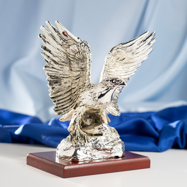 Silver-plated falcon figurine with stand by Exetera Argenti