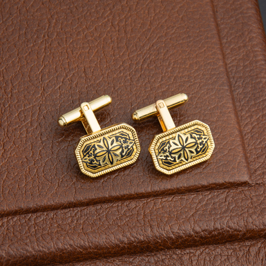 Anframa Cufflinks "Pattern" made of Damascus steel and gold plating