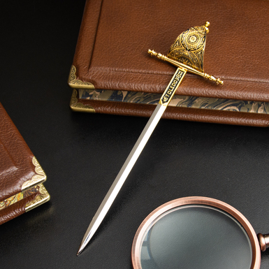 Kанцелярський ніж "Knight" з дамаської сталі з позолотою (20,5 см) від бренду Anframa 