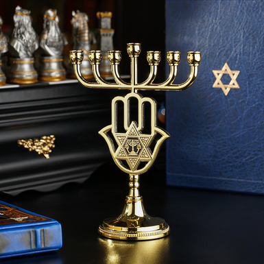 Менора "Judaic" из дамасской стали с позолотой от бренда Anframa (17х12 см)