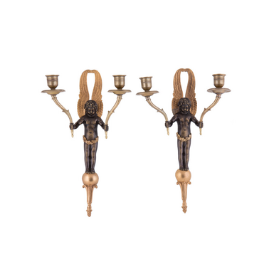 Старинные настенные подсвечники из бронзы "Sanctum", Франция, конец 19-го – начало 20-го века