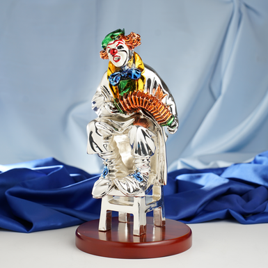 Silver-plated clown figurine with accordion by Exetera Argenti