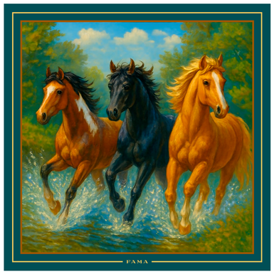 Шелковый платок "Три коня" от Fama (лимитированная коллекция, 65х65 см)