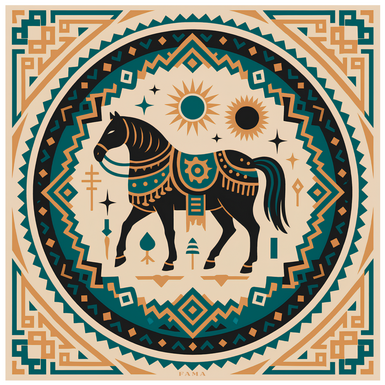 Шелковый платок "Степной конь" от Fama (лимитированная коллекция, 65х65 см)