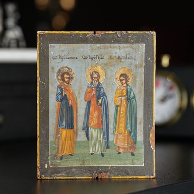 Старинная иконка Гурия, Авива и Симона последней трети 19 века, центральные регионы православия (без реставрации)