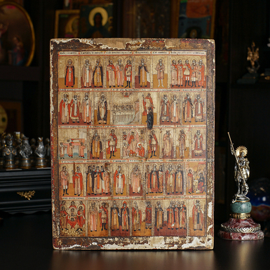 Старинная икона-минея на март месяц начала 19 века, северные регионы православия (без реставрации)