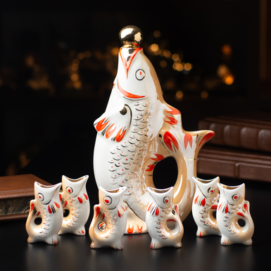 Фарфоровый сервиз "Рыбки-волшебницы" из графина и 6 рюмок