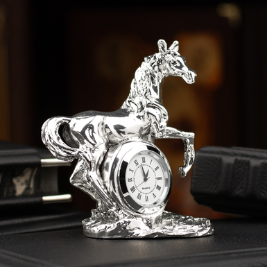 Посеребренная статуэтка с часами "Время и Лошадь" от ArtBe