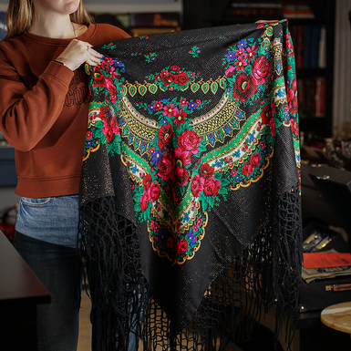 Шерстяной платок "Цветы жизни" ручной работы, Япония, середина 20 века