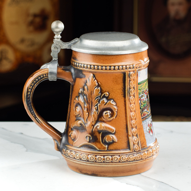 Фарфоровый пивной бокал с крышкой "Rivermark" от GERZ, Германия, начало 20-го века