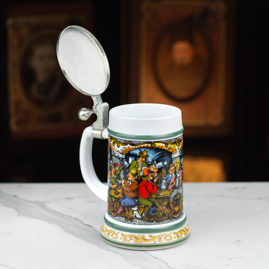 Фарфоровый пивной бокал с крышкой "Celebrate" от ORIGINAL BMF BIERSEIDEL, Германия, начало 20-го века