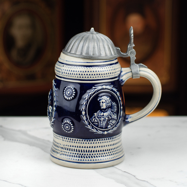 Фарфоровый пивной бокал с крышкой "Knights" от GERZIT GERZ, Германия, начало 20-го века