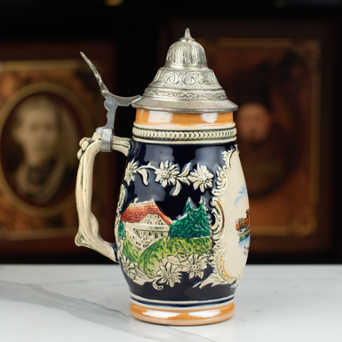 Фарфоровый пивной бокал "Hut" с крышкой, Германия, середина 20-го века