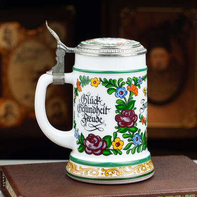 Фарфоровый пивной бокал с крышкой "Signature" от ORIGINAL BMF BIERSEIDEL, Германия, середина 20-го века