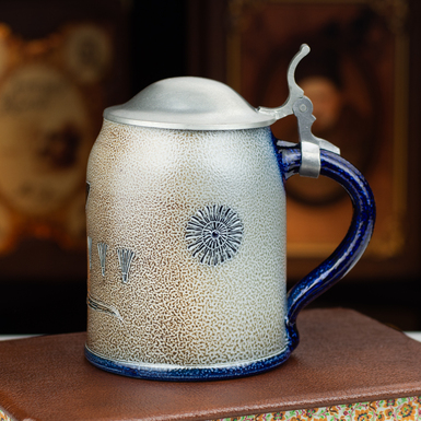 Фарфоровый пивной бокал с крышкой ручной работы "Lizard", Германия, конец 20 века