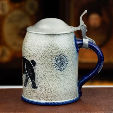 Фарфоровый пивной бокал с крышкой ручной работы "Cat", Германия, конец 20 века