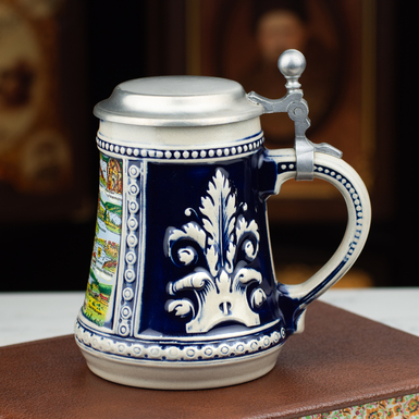 Фарфоровый пивной бокал с крышкой ручной работы "Sauerland", Германия, конец 20 века от GERZIT