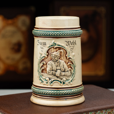 Фарфоровый пивной бокал ручной работы "Zum Wohl", Германия, середина 20 века