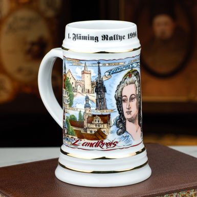 Фарфоровый пивной бокал ручной работы "Anhalt-Zerbst", Германия, середина 20 века от Bayern Zinn