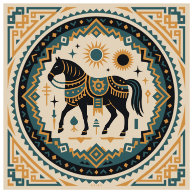 Платок из шелка "Непобедимая Лошадь" от FAMA (лимитированная коллекция, 130х130 см)