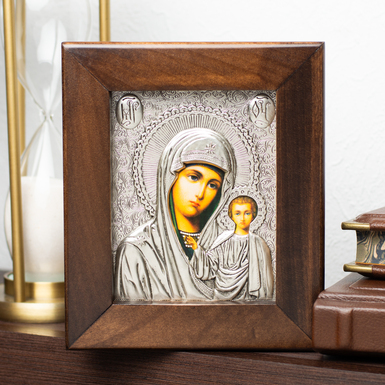 Икона с посеребрением "Казанская Божья Матерь"
