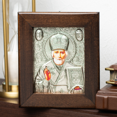 Икона с посеребрением "Николай Чудотворец"