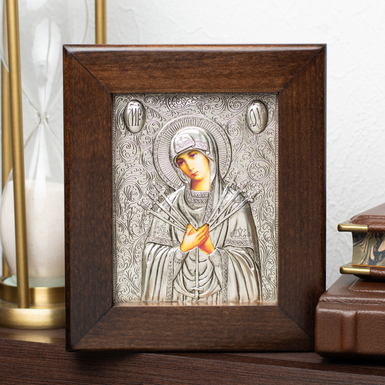 Икона с посеребрением "Семистрельная Божья Матерь"