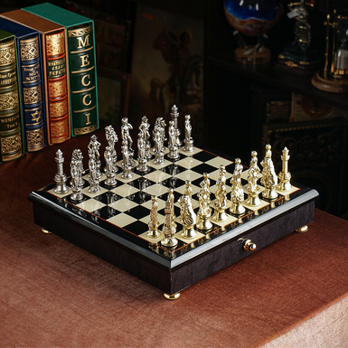 "Revival" chess set with wooden board (32x32 cm) and metal pieces from ITALFAMA