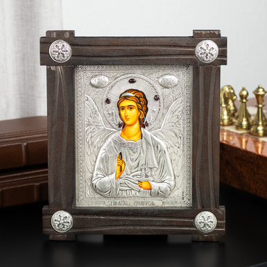 Икона "Ангел хранитель" с посеребрением в деревянной раме