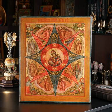 An antique icon of the Burning Bush from the second half of the 19th century, central regions of Orthodoxy