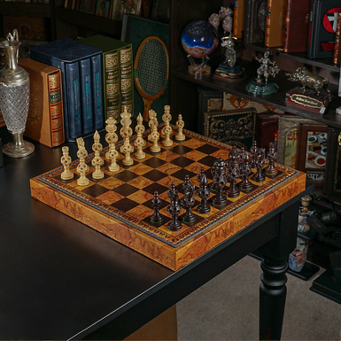 Игровой набор 3 в 1 (шахматы, шашки, нарды) "Prestige" с кожаной доской ручной работы и деревянными фигурками ITALFAMA