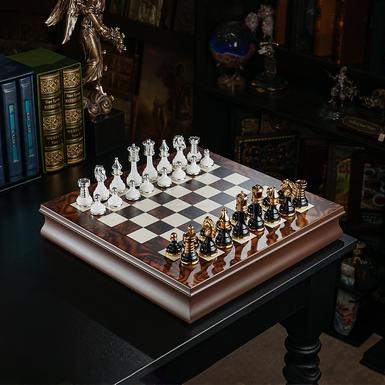 Chess set "Bravio" with wooden board (40x40 cm) and pieces with gold and silver plating from ITALFAMA