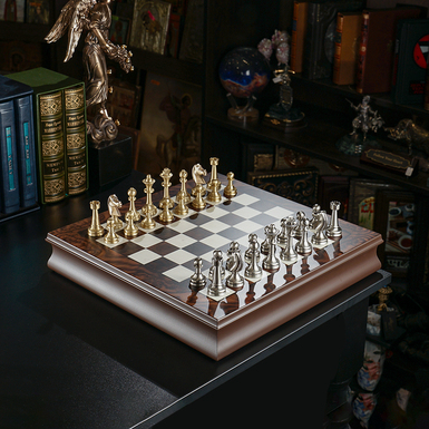 "Fortis" chess set with wooden board (40x40 cm) and metal pieces from ITALFAMA